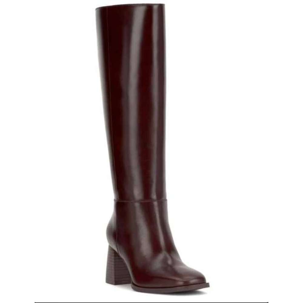 INC Womens Elani Rich Mahogany Leather Square Toe Block Heel Boots Sz 11 M New
